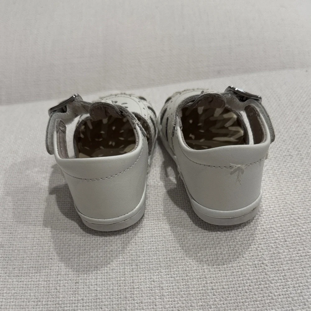 L’Amour Baby White Leather Fisherman Sandals Mary Jane Shoes